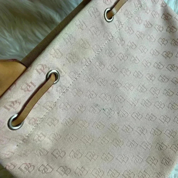 Vintage Dooney & Bourke Signature Monogram Tote Bag Pink Canvas Leather Handles - Picture 3 of 16